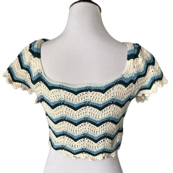 Zara Blue Wave Crochet Knit Top size M - Picture 3 of 7